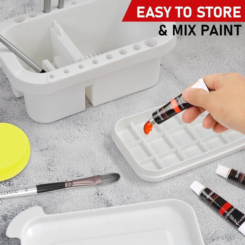 DUGATO 3-in-1 Paint Brush Cleaner Washer, Holder & Palette - Keep Brushes Clean & Organized - Artists Art Cleaning Basin with Lid & 2 Art Sponges for Acrylic, Watercolor, Oil Painting (White) - Image 5